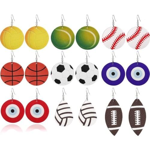 2pcs European and American dual personality rugby football exaggerated geometry PU earrings earrings