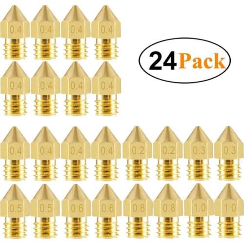 24Pcs 3D Printer Nozzles MK8 Extruder Nozzles 0.2mm 0.3mm 0.4mm 0.5mm 0.6mm 0.8mm 1.0mm for Makerbot Creality CR10 Ender 3 5