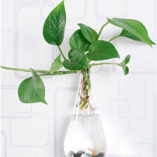 Terrarium Glass Flower Vase 10*18cm Wall Water Drop Tabletop Vases Home Wedding Decoration Transparent