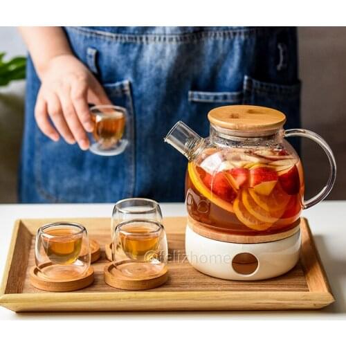 Glass teapot health afternoon tea set, brewing fruit, tea, flower teapot, heat preservation and heating base Heat-resistant gla