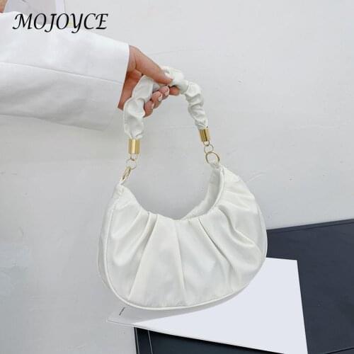Women Pleated Bags Simple Solid Color Hobos New Fashion Shoulder Underarm Bag Ladies Casual PU Leather Small Wallet Hasp Handbag