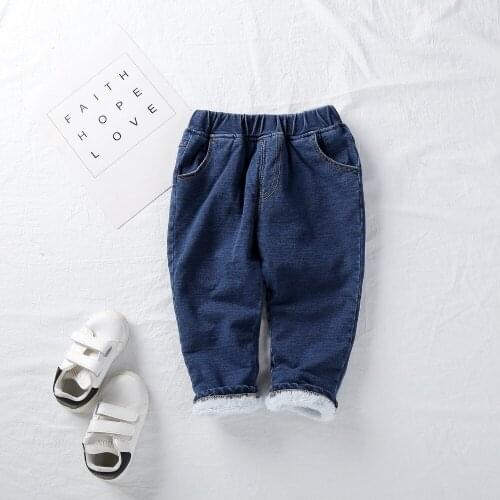 Warm Pants For Girls Boys Plus Velvet Kids Jeans Elastic Waist Casual Trousers 2 3 4 5 Years Toddler Baby Pants Fashion Jeans