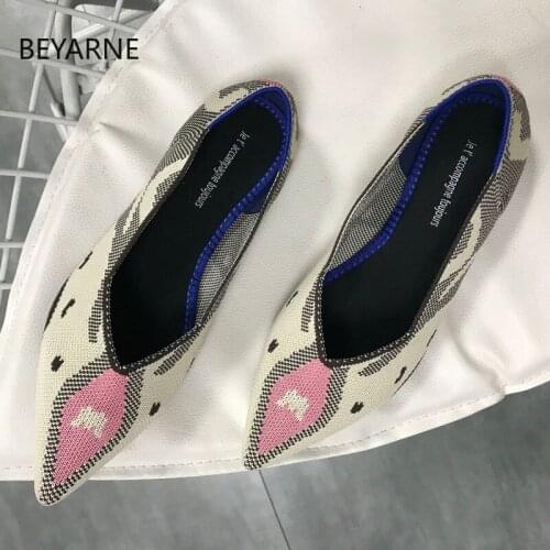 Women Flats Pointed Toe Autumn Spring Stretch Knitted Moccasins Breathable Cozy Work Shoes Fashion Ladies Flats Driving Shoes