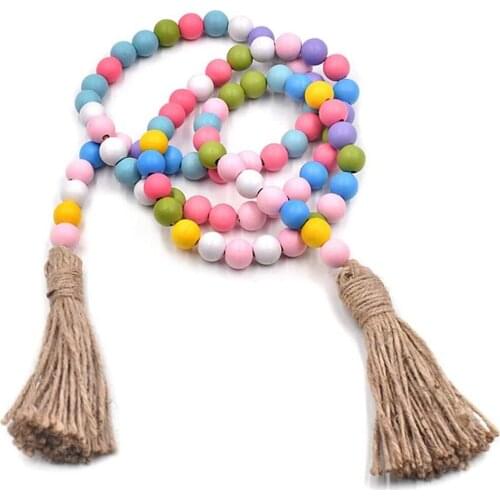 Spring Decor Colorful Wood Bead Garland Art Hangers Natural Hot Wooden + Twine Farmhouse Home Wall Hanging Decoration