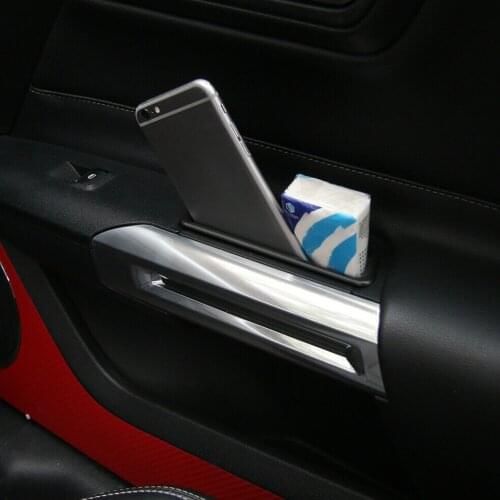 2pcs Car Door Side Armrest Handle Storage Box Cover Trim For Ford Mustang 2015 2016 2017 2018 interior Container Car Accessories