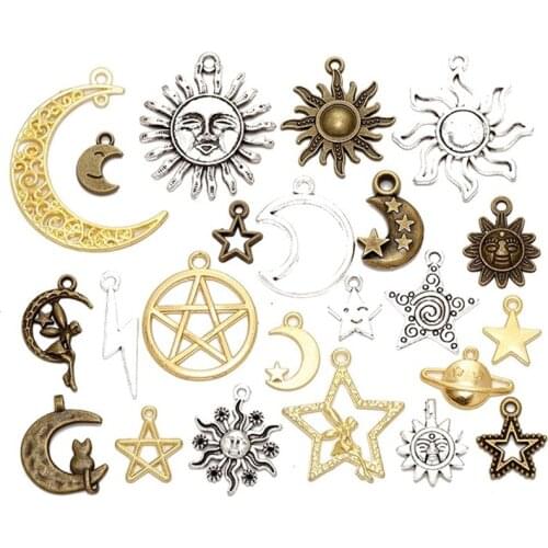 YuenZ 23pcs Mix Metal Antique Sun Star Moon Charm Fit Necklace Ring Bracelet Pendant Jewelry making U011
