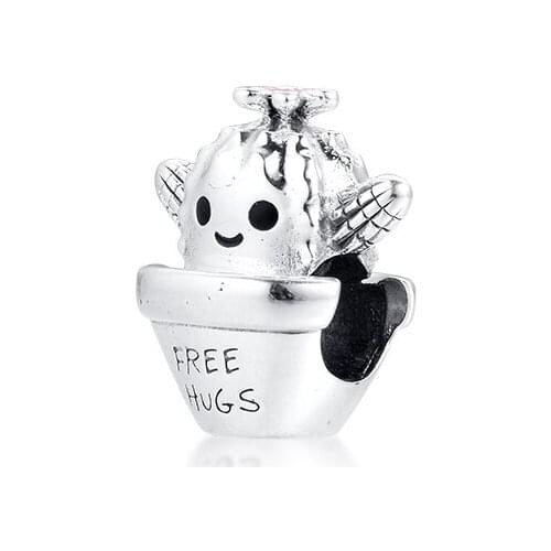 CKK Silver 925 Jewelry Free Hugs Cactus Charm Fits Original Bracelets Sterling Silver Beads