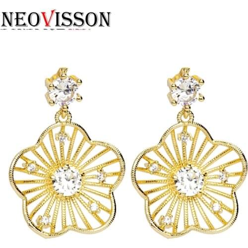 NEOVISSON Gold Color Copper Zircon Algerian Drop Earring For Women Wedding Party Jewelry