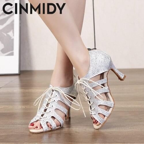 CINMIDY Woman Latin Dance Shoes Samba Jazz Pole Dancing Ballroom Dance Shoes Ladies Breathable High Heel Fashion Boots