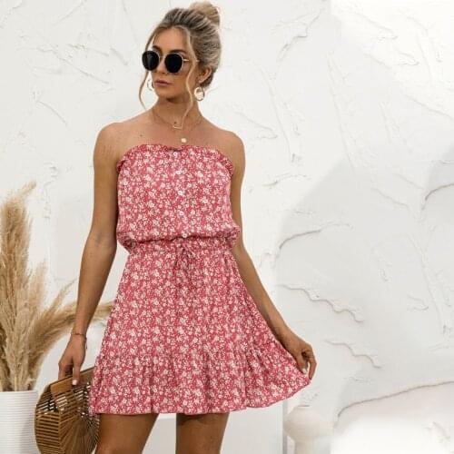 Women Sexy Off Shoulder Print Sundress Summer Elegant Strapless Female Wrapped breast Mini Night Dress For Ladies Party Robe Ete