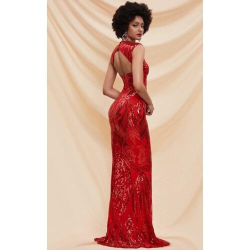 Womens 2020 Europe and the United States New Sexy Halter Mermaid Dress Sequin Party Dress Sleeveless White Gold Red long Dress