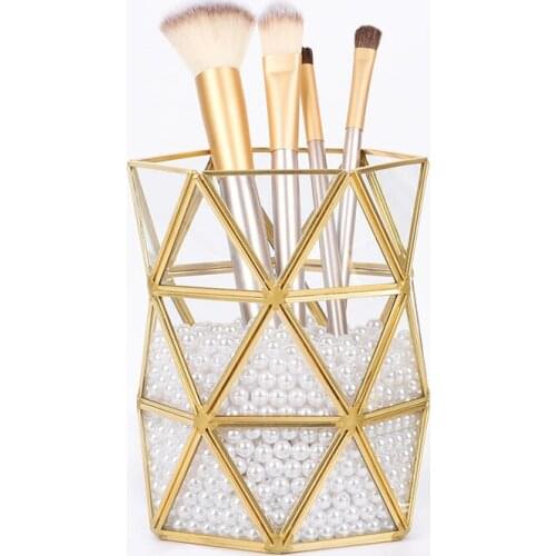 1 pcs Storage Basket Hexagon Makeup Brush Pen Holders Wrought Iron Golden Art Desktop Pen Holders Metal Storage Ornaments ZSN010
