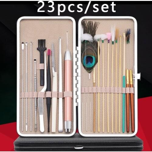 23pcs/Set Ear Wax Pickers Spiral Earpick Wax Remover Curette Kit Ear Cleaner Scoop Spoon Suit With LED Light Care Clean Tool