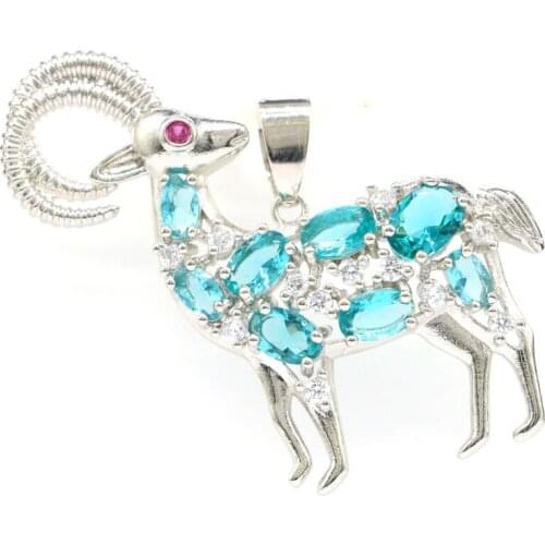 45x40mm Stunning 5.6g Animal Created Rich Blue Aquamarine CZ For Women Daily Wear 925 Sterling Silver Pendant