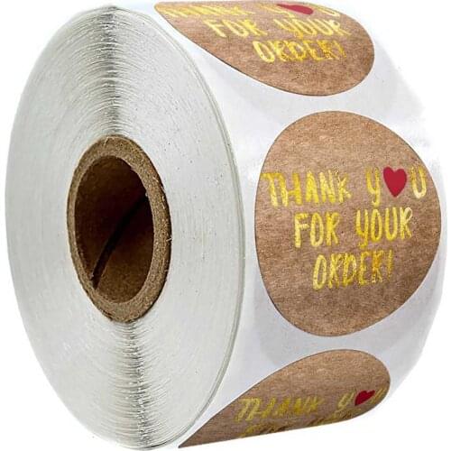 500pcs Thank You for Your Order Kraft Stickers with Gold Foil Round Label Sticker for Shopping Small Shop Local Handmade Sticker