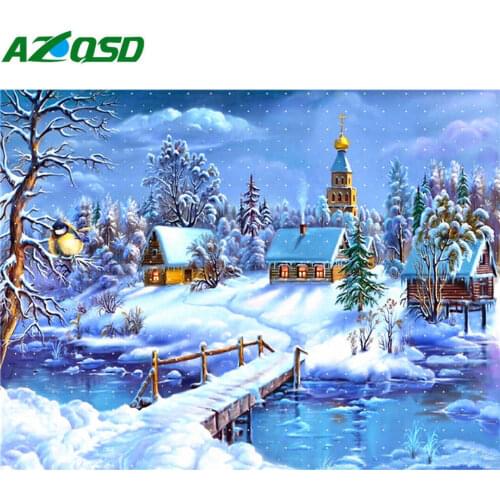 AZQSD Full Drill Square Paint With Diamond Embroidery Winter Rhinestones Home Decor Cross Stitch Scenery Art Handmade 5d Diy
