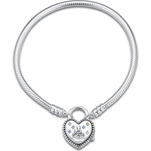 CKK Silver 925 Jewelry Fantasyland Castle Heart Sterling Silver Bracelet Fits Original Charms and Beads