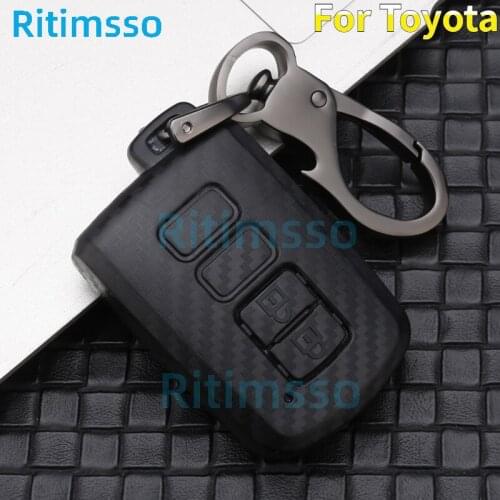 Carbon Fiber Car Key Case for Toyota Camry Sienna Smart Keyless Remote Fob Cover Keychain Protector Keys Bag Auto Accessorie