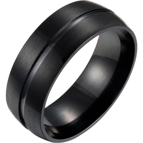 1Pc Black Charm Matte Groove Women Men Polished Stainless Steel Ring Convention Jewelry Wedding Band Ring Valentine Gifts
