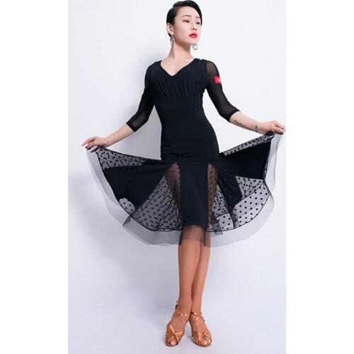 Black Latin Dance Dress Women Ballroom Practice Wear Sexy Tango Salsa Cha Cha Samba Rumba Performance Rave Outfit DF1604