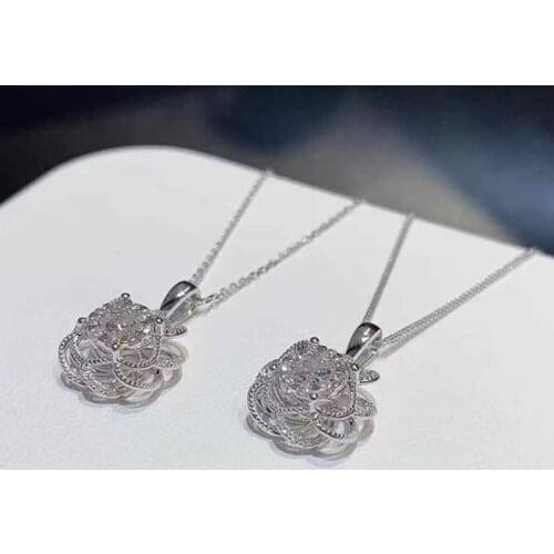 Huitan Beautiful Flower Pendant Necklace for Women with Shiny Cubic Zirconia Simple Stylish Necklaces for Party Trendy Jewelry
