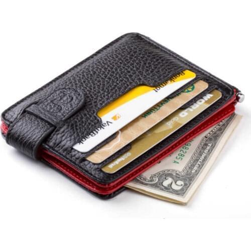 Customisable Double-Sided Minimalist Genuine Leather Wallet Two Sided Card Holder Spring Metal Clip Personalised Mens Wallet