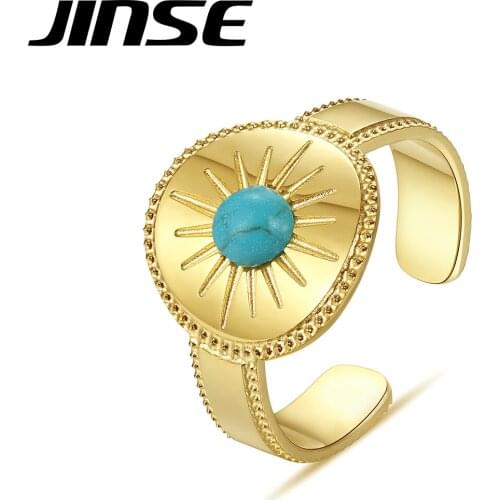 Jinse Adjustable Trendy Turquoise Rings 2021 Metal Vacuum Gold Color Stainless Steel Women Finger Jewelry
