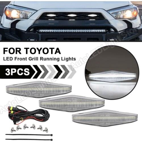 3Pcs White Light LED Front Grill Running Lights For Toyota 4Runner TRD Pro 2014 2015 2016 2017 2018 2019 Clear lens