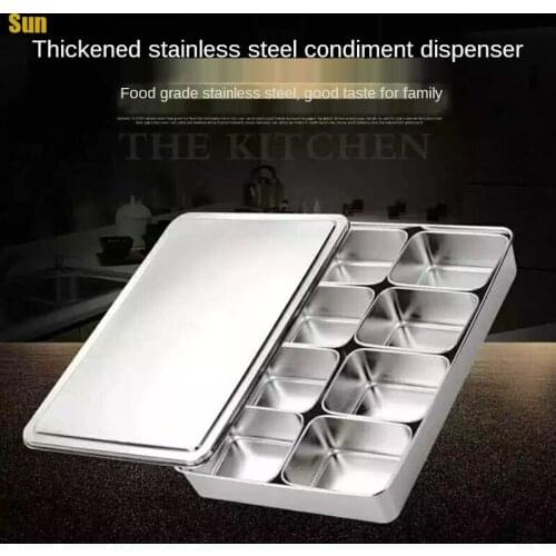 Kitchen Stainless Steel Square Seasoning Box with Lid Plastic Material Seasoning MSG Pepper Covered Salt Tank WJ903