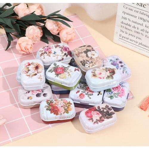 1PC Mini Flower Tin Trinket Jewelry Coin Box Tinplate Storage Case Rectangul Sugar