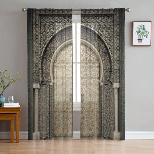 Moroccan Medieval Vintage Door Voile Curtains for Living Room Window Treatment Sheer Curtains for Bedroom Kitchen Drapes