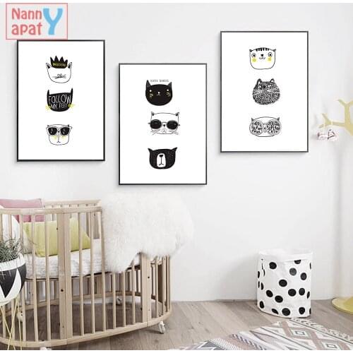 Kawaii Cartoon Cats Poster And Prints Minimalism Wall Art Canvas Painting Nursery Picture Modern Home Children Room Decoration