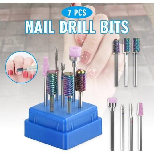 7pcs Alloy Nail Drill Bits Set Electric File Manicure Pedicure Art Tool Kit Fit For Most Electric Manicure Machine
