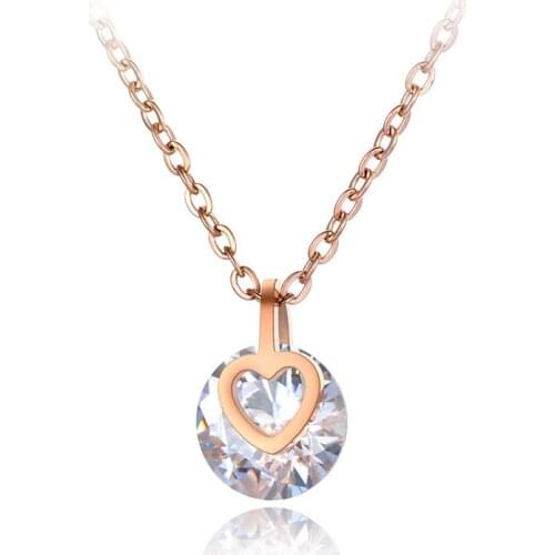 Titanium Stainless Steel CZ Crystal Choker Necklaces Jewelry Trendy Heart Charm Pendant Necklace For Women N20021