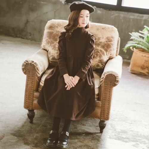 Teen Girls Cotton Casual Dress 2020 Fall Winter High Collar Children Elegant Princess Dress Fashion Kids Girls Midi Dress, #9211