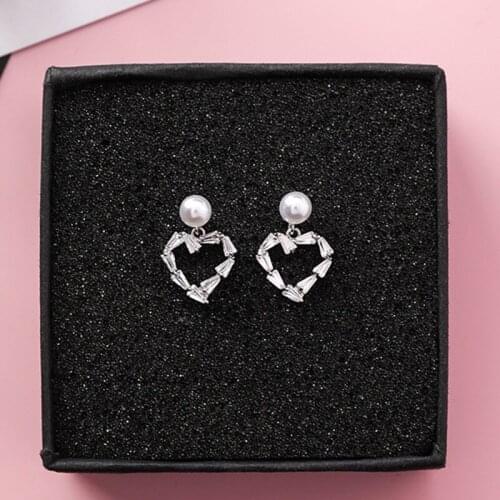 Luxury Crystal Rhinestone Round Circle Love Heart Drop Earrings for Women Girls Tiny Fashion Pearl Earring Jewelry Brinco 6G2010