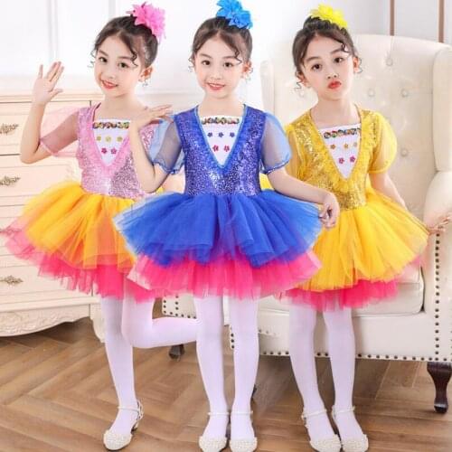 Girls Pink Sequines Princess Dancing dress Wedding Party Show dance dress For kids Ballroom dancing costumes tutu dress