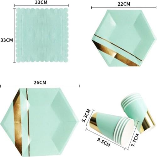 Blue Foil Gold Disposable Tableware Sets Party Paper Plates Cups Napkins Birthday Baptism Party Boys Baby Shower Decor Supplies