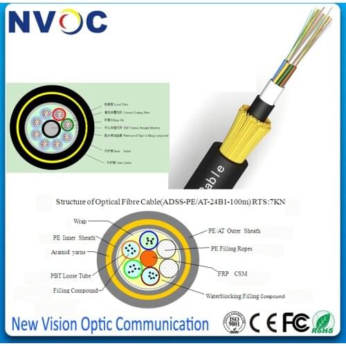 SM,G652D,12core,100M Span,2.0mm FRP,Dia:11mm,PE Jacket,3KN Max Tensile,ADSS Single Mode Outdoor Armoured ADSS-12Core Fiber Cable