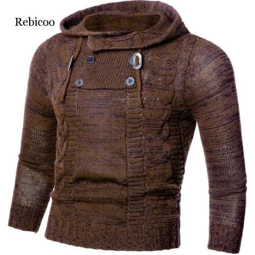 Autumn Winter Mens Hooded Sweaters Male Sweaters Cotton Jumper Man Fashion Casual Gray Wine Slim Mens Sweaters Hombre