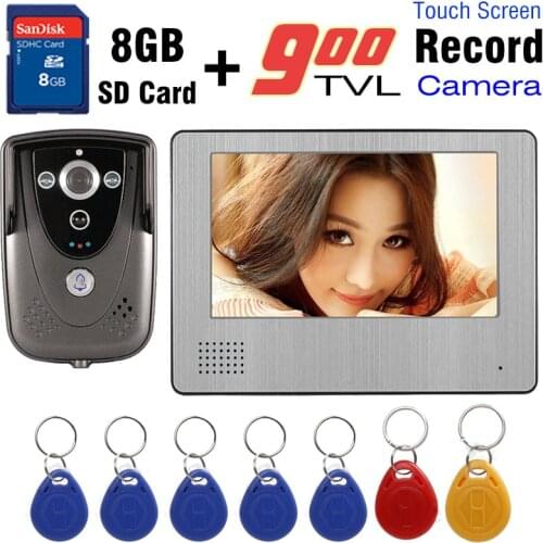 Video Intercom Door Phone record system 7 inch Touch Screen RFID Card 8GB Card Recording Video Audio recording Video DoorBell