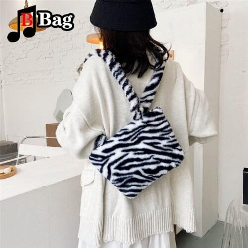 Fashion Leopard Print Underarm Shoulder Bag For Women Autumn Furry Top-handle Handbags Ladies Daily Casual Shoulder Bags