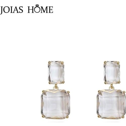 JoiasHome Geometry Crystal Earrings for Women Silver 925 Jewelry Gemstones Female Simple Design Short Ear drops Engagement Gifts