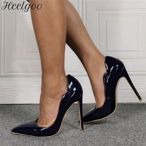 Heelgoo Curl Edged Women Patent Pointy Toe 12cm High Heel Party Shoes Gorgeous Ladies Stiletto Pumps Size 33-45 Color Customize