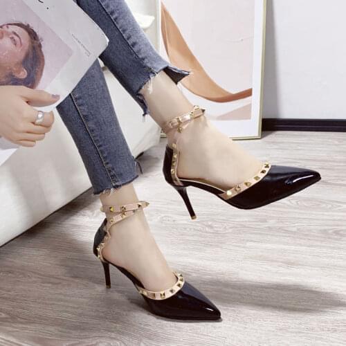 High Heel Sexy Sandals Women 2021 Spring and Summer New Style Baotou Stiletto Rivet Pointed Toe All-match Single Shoes Women