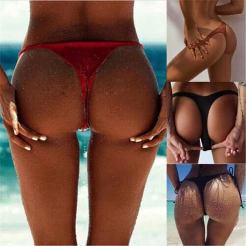 Sexy Bikini Thong Bottoms Women V Style Ruched Bandage Swimwear Solid Sexy Beach Wear Swimming Briefs Female Sportswear Trunks