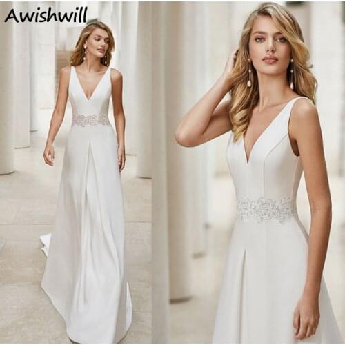 Summer White Fashion Lace Appliques Evening Prom Dress Deep V-Neck Sleeveless Floor Length