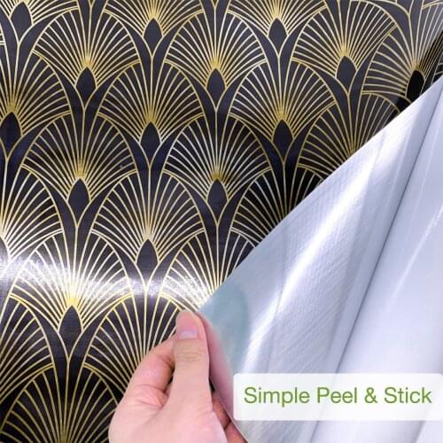 Metallic Gold Kitchen Door Stickers Trellis Diamonds Geometric Grid Self-adhesive Wallpaper Home Decoration Wall Stickers