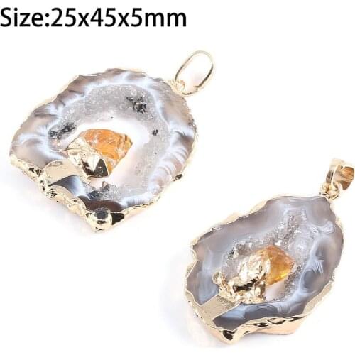 1pcs Natural Stone Crystal Agates Charms Pendants for Jewelry Making DIY Nacklace Bracelets Earring Accessories Size 25x45x5mm