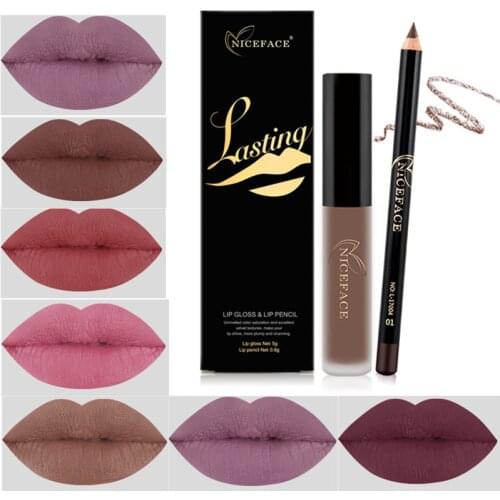 12 Color Matte Lipstick Lip Liner Pen Set Waterproof Long Lasting Red Lip Gloss Pencil Kits Nude Liquid Lip Stick Makeup Set